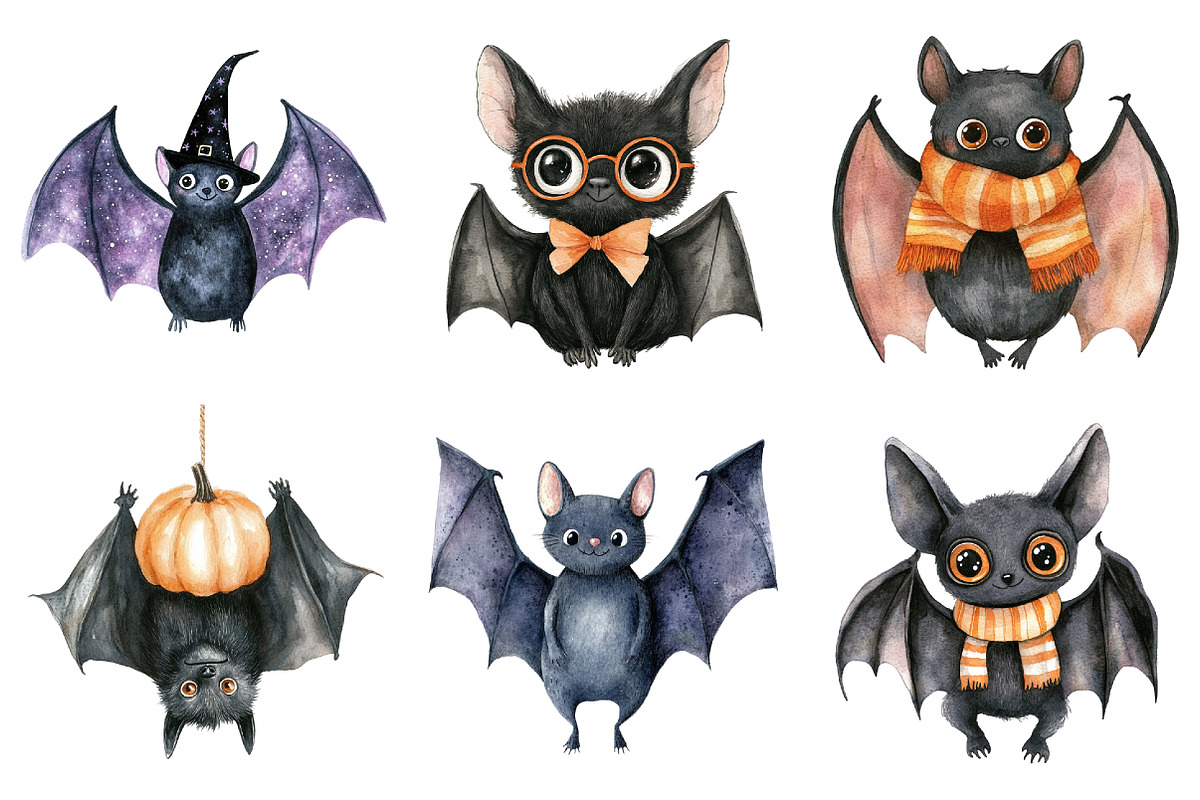 Quirky Halloween Black Bats Clipart, a Seasonal Illustration by CitraGraphics (Photo 3 of 7)
