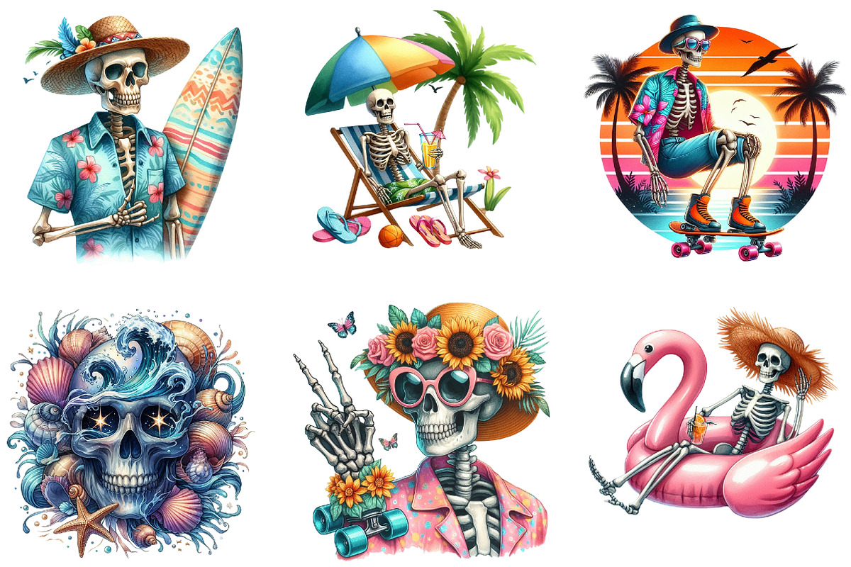 Watercolor Summer Skeleton Png Clipa, an Illustration by DreamArtGraphic (Photo 3 of 4)