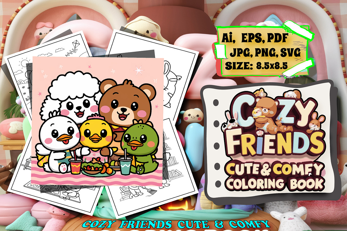 Cozy Friends Cute & Comfy Coloring, an Animal Illustration by Printable Design Store (Photo 1 of 4)