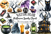 Watercolor Halloween Spooky Clipart, an Illustration by Designking (Thumbnail 1 of 5)