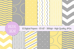 Yellow & Gray Digital Paper Pack