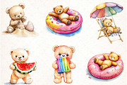Summer Teddy Bear Clipart, an Illustration by Watercolor design (Thumbnail 3 of 4)