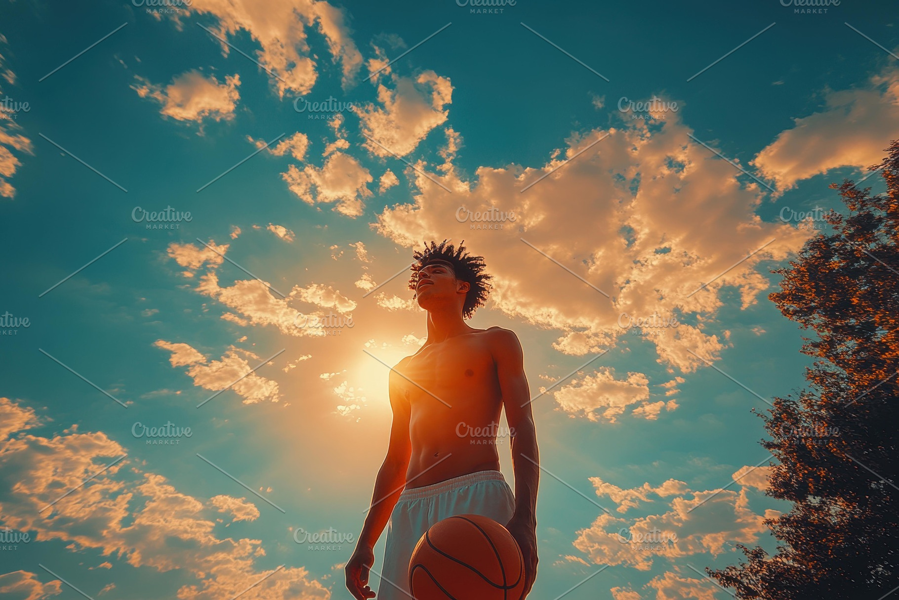 Young basketball player stands confi, a Photo by Tanuart