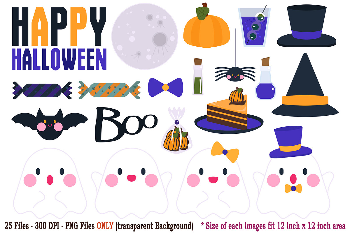 Happy Halloween Digital Clipart, a Seasonal Illustration by Cozy Cat Design (Photo 1 of 3)
