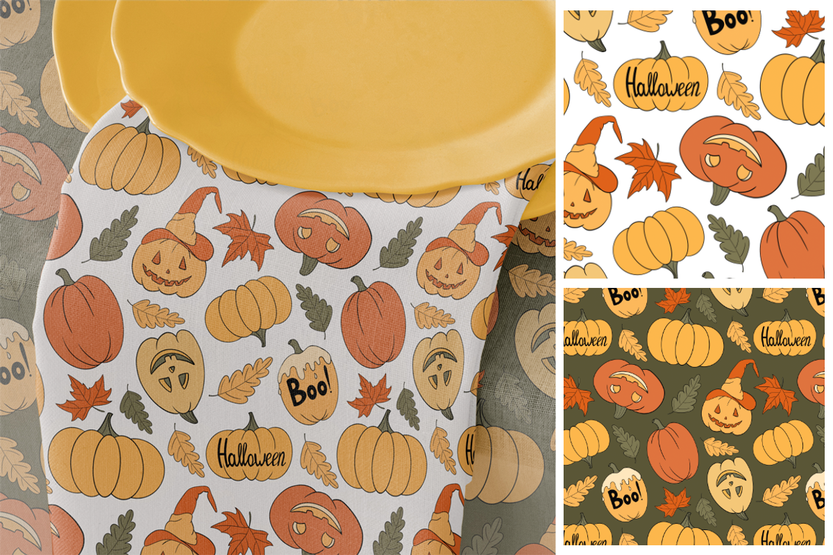 Halloween Seamless Patterns, a Seasonal Illustration by Mari_Caliart (Photo 10 of 15)