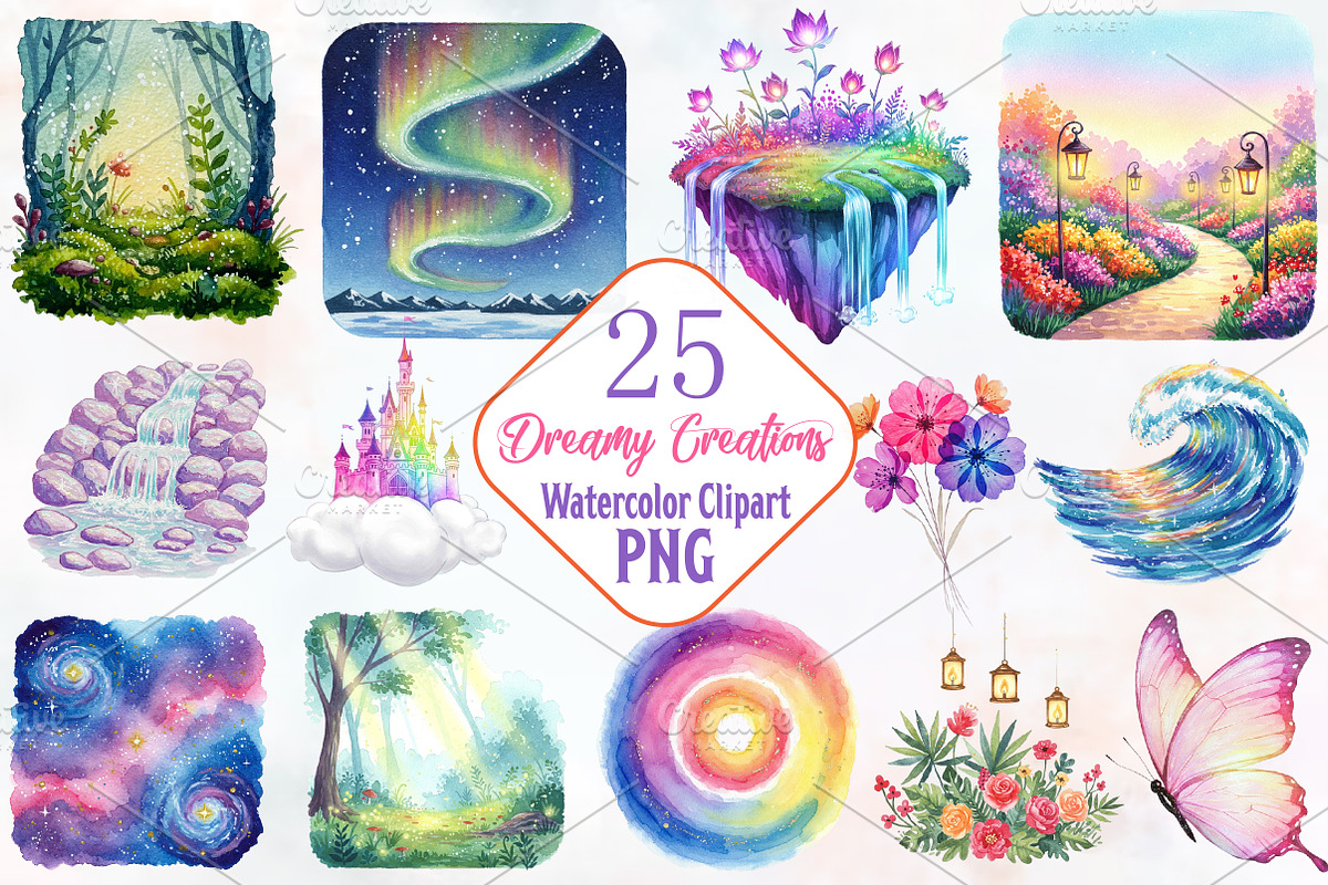Dreamy Watercolor Creations Clipart, an Illustration by RobertsArt (Photo 1 of 7)