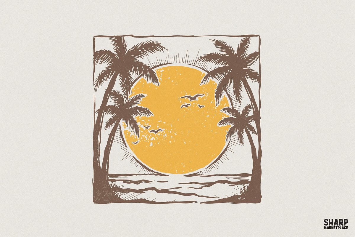 Vintage Sun PNG, Tropical Sunset, an Illustration by SharpMarketplace (Photo 1 of 4)