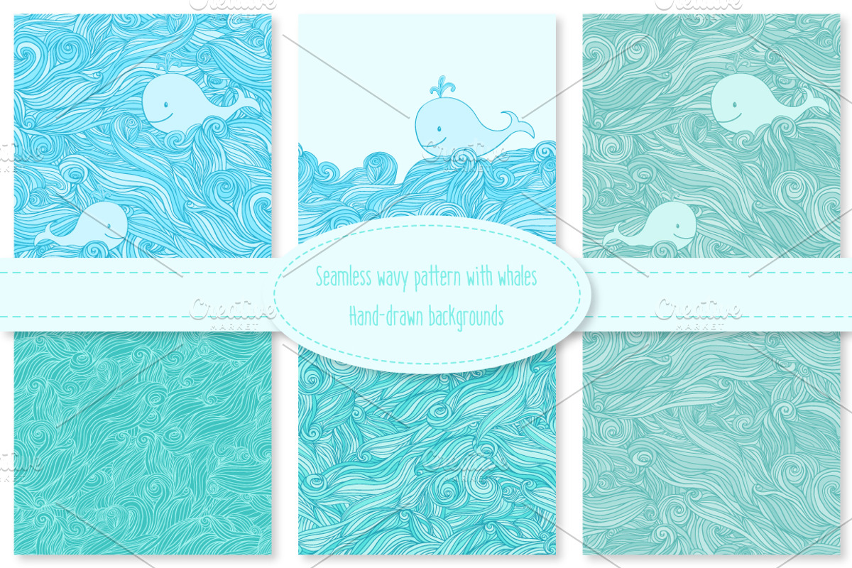 Whale in the sea waves patterns set., a Pattern Graphic by odpium (Photo 1 of 4)