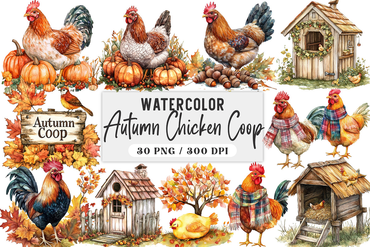 Autumn Chicken Coop Clipart, an Illustration by DreamArtGraphic (Photo 1 of 4)