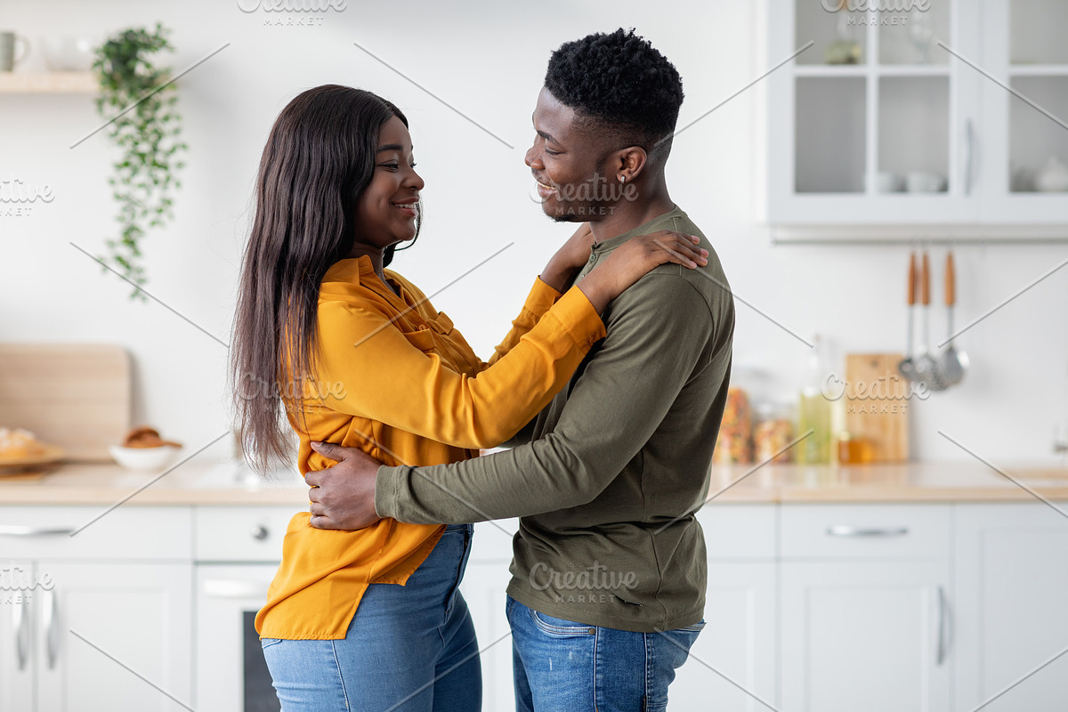 Portrait Of Young Loving Black Couple Having Romantic Moments At Home, a Photo by Prostock-Studio (Photo 2 of 2)