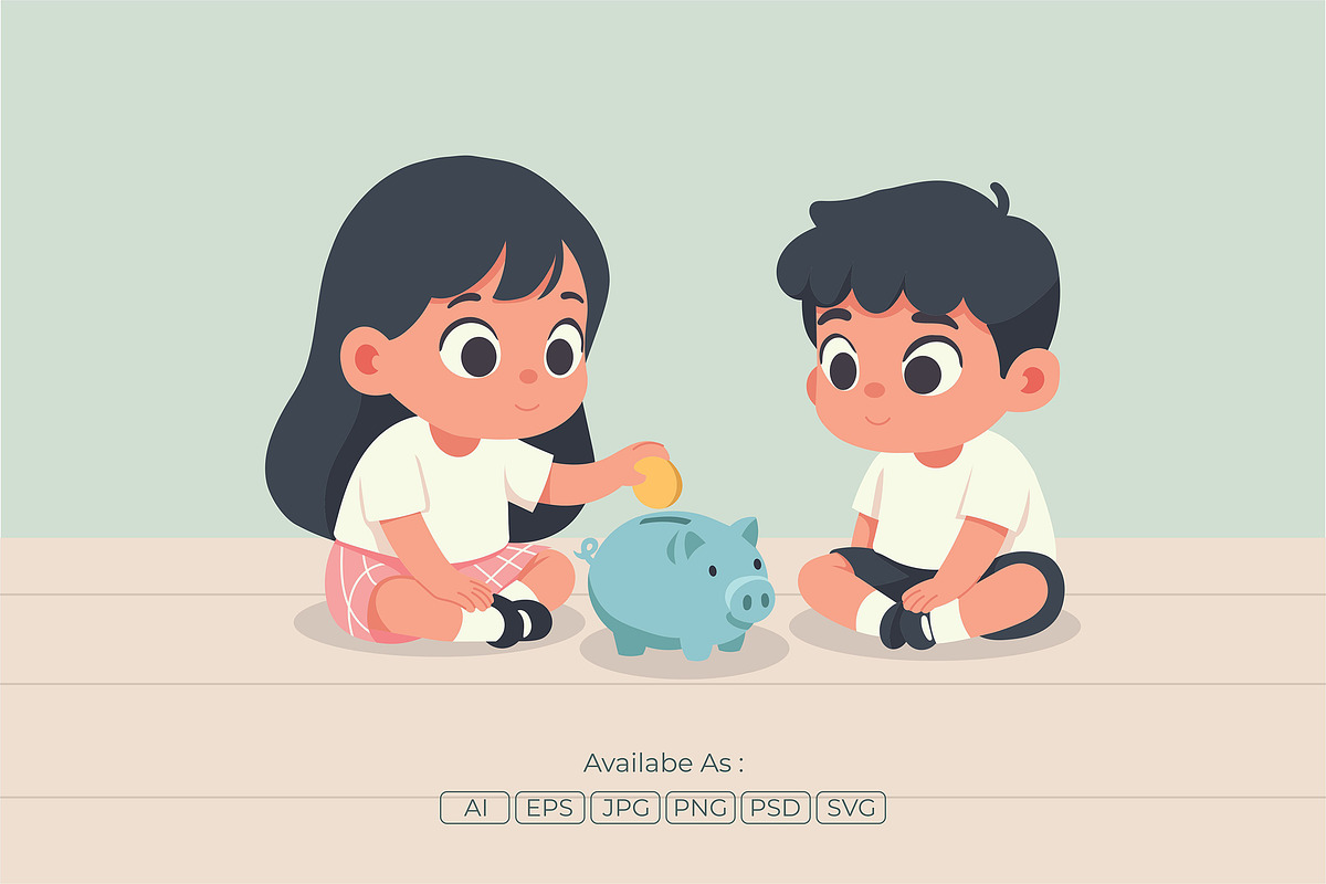 Kids Saving Coin in Piggy Bank, a Person Illustration by Partikusi Design (Photo 2 of 3)