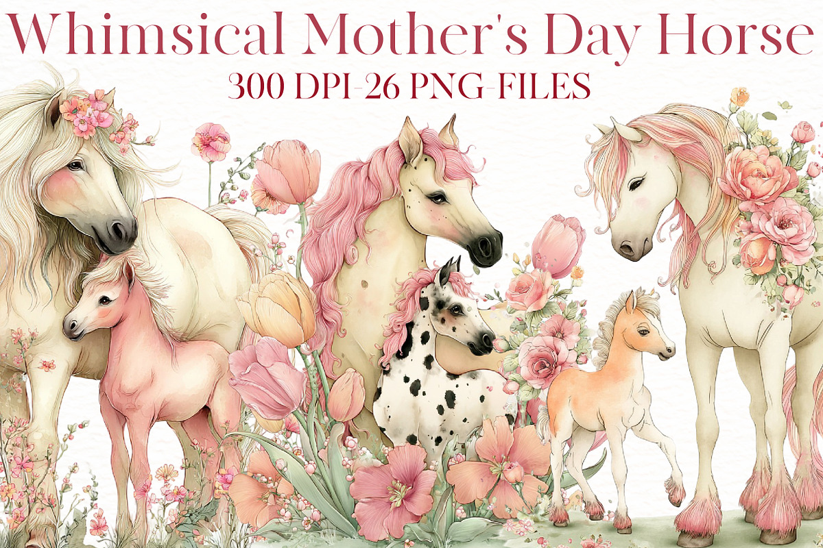 Whimsical Mother's Day Horse Clipart, an Illustration by Designworld (Photo 1 of 8)
