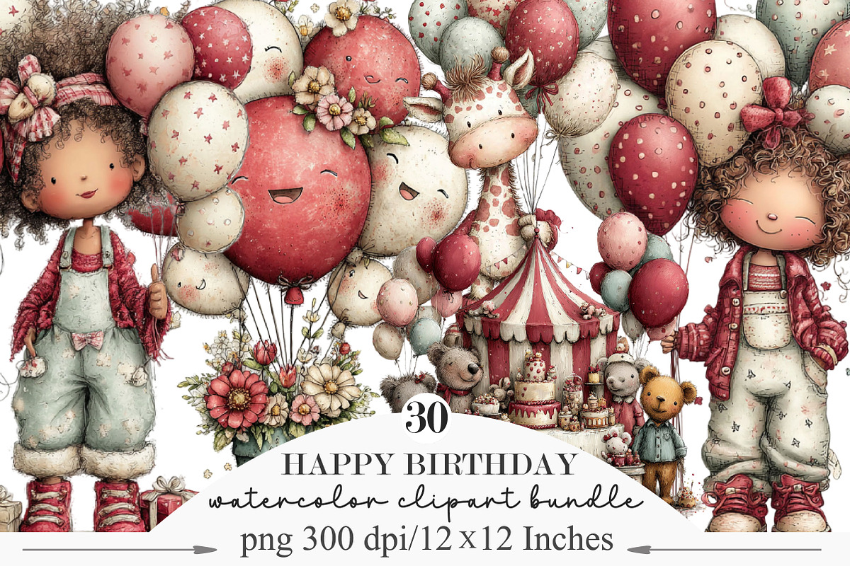 Whimsical Happy Birthday Clipart, an Illustration by Designking (Photo 1 of 5)