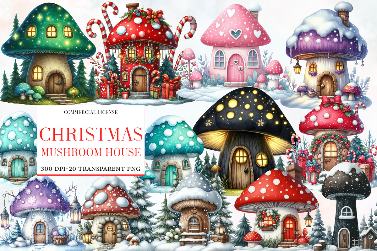 Christmas  Mushroom House Clipart, an Illustration by Designworld (Photo 1 of 6)