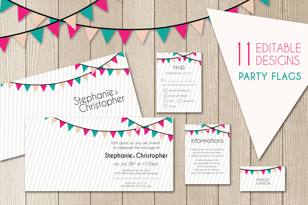 Party Flags Wedding Suite, an Invitation Template by Elegrad Design Agency (Photo 2 of 11)