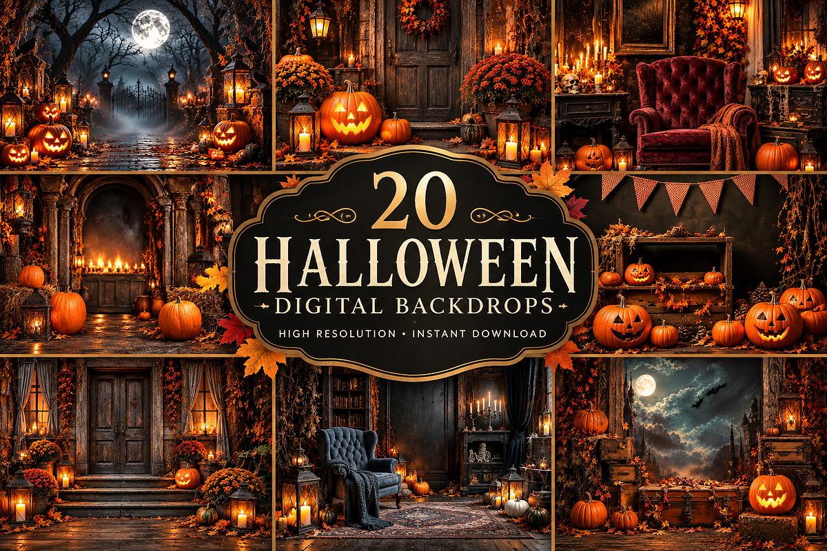 Halloween Digital Backdrop BUNDLE, a Layer Style Add-On by Wild Honey Design Co. (Photo 1 of 6)