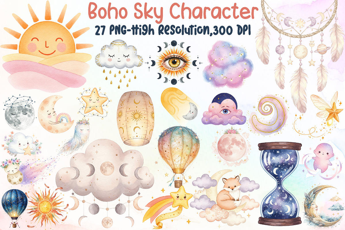 Watercolor Boho Sky Character, an Illustration by Sublimation Artist (Photo 1 of 6)