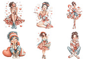 Whimsical Valentine Day Girl Clipart, an Illustration by CraftArtStudio (Thumbnail 2 of 6)