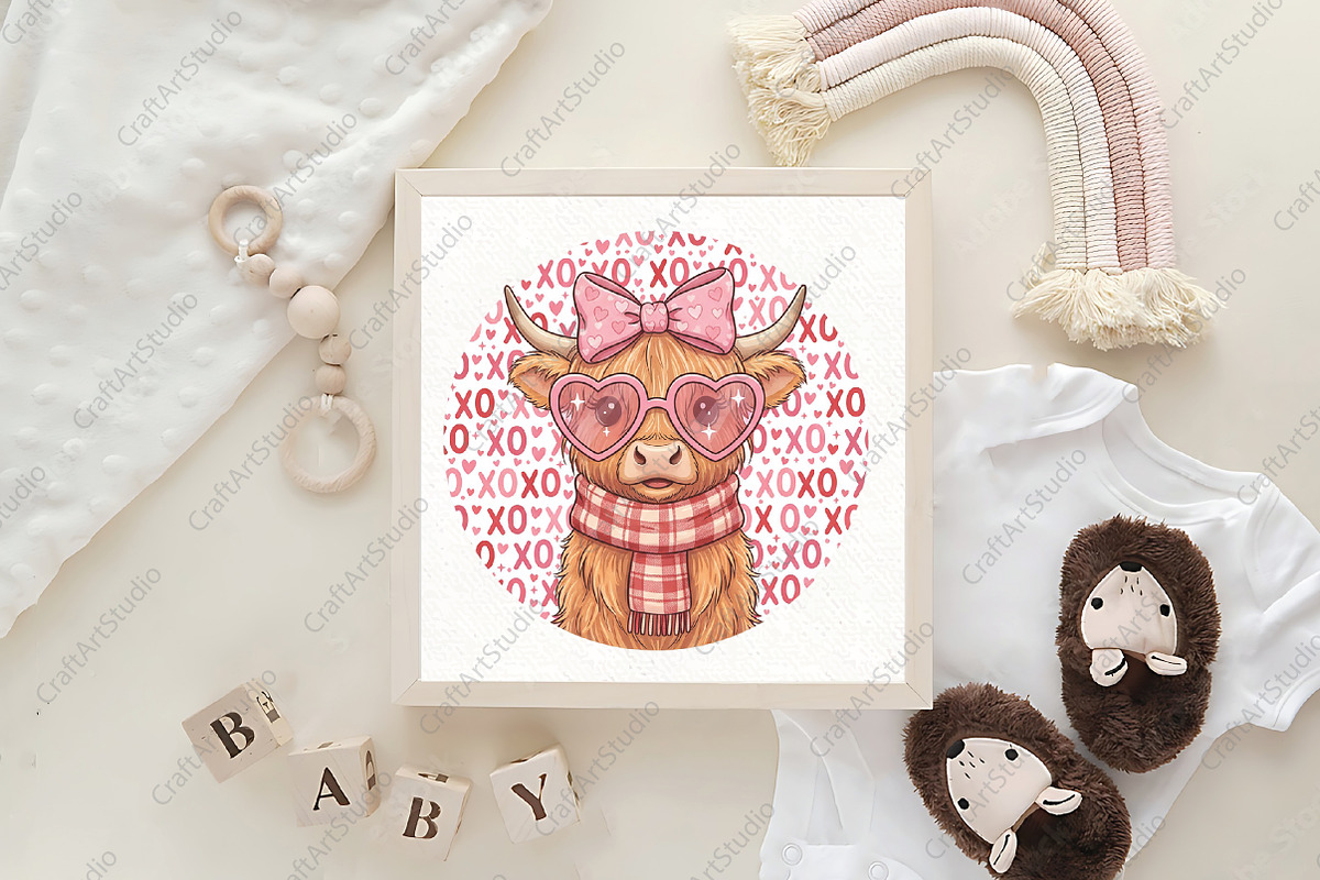 Highland Cow Valentine Coquette PNG, an Illustration by CraftArtStudio (Photo 4 of 4)