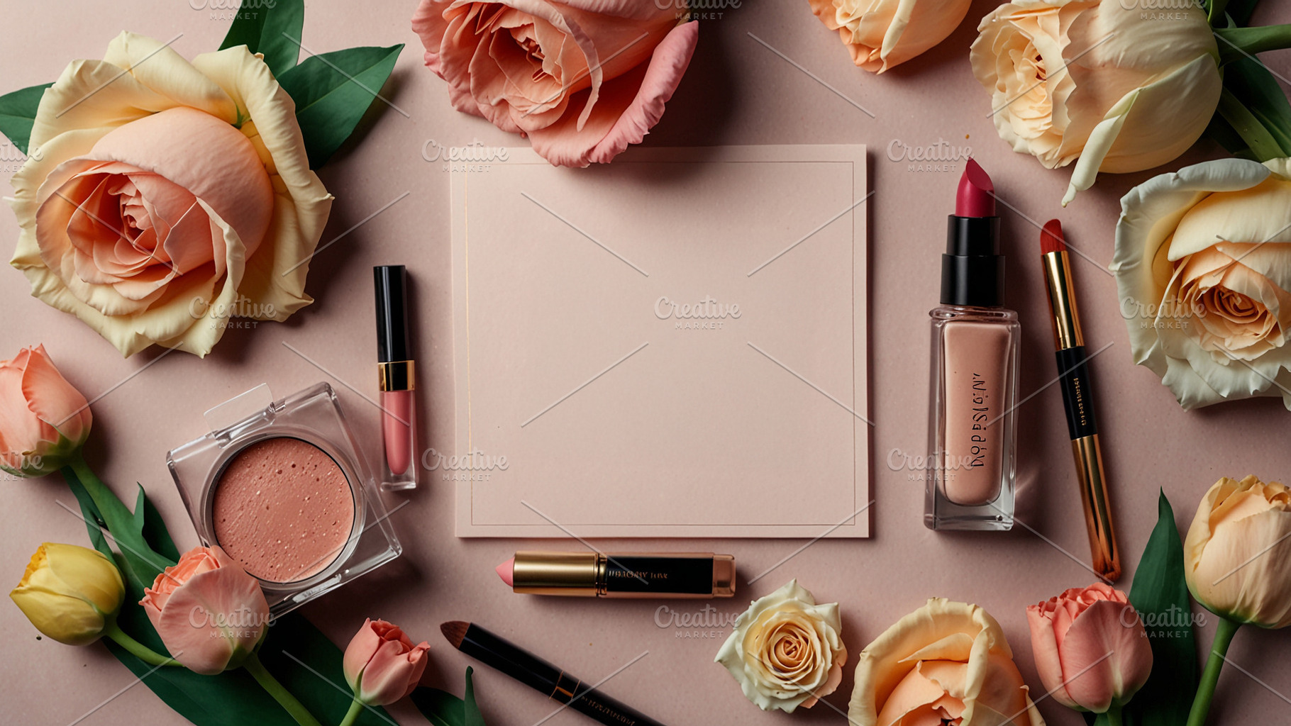 Peach And Cream Roses Surround Makeu, a Beauty & Fashion Photo by Stock Shape