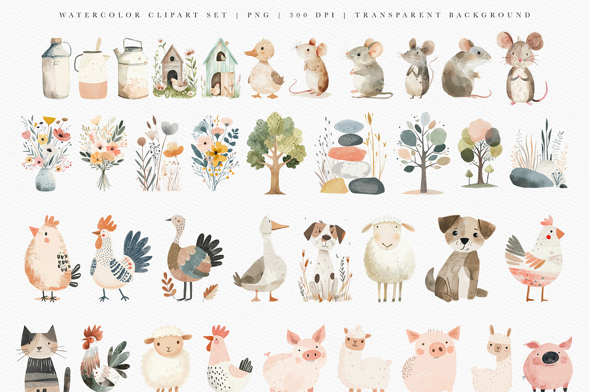 Farm Animals Watercolor Clipart Set, an Animal Illustration by Pati Paints (Photo 2 of 5)