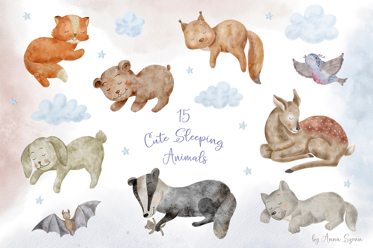 Cute Sleeping Animals., an Animal Illustration by Designwork (Photo 9 of 17)