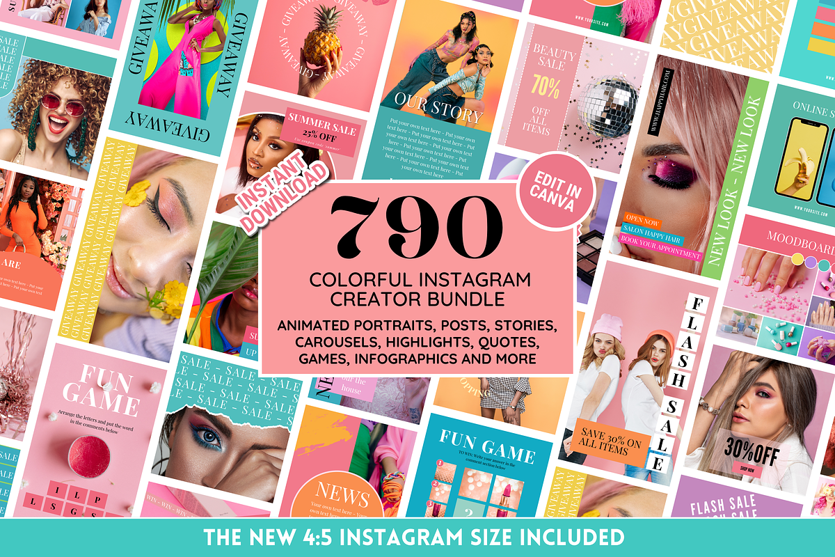 Colorful Instagram Template Bundle, a Social Media Template by SunshineStudioBoutique (Photo 1 of 10)