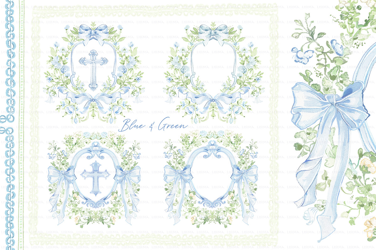 Blue & Green crest, floral frames, a Decorative Illustration by Lisima (Photo 3 of 10)