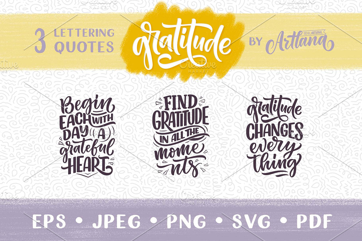 Gratitude Lettering Quotes, a Decorative Illustration by Artlana (Photo 1 of 2)