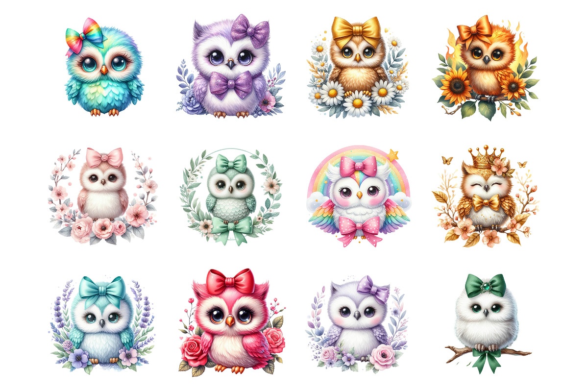 Watercolor Cute Baby Owl Clipart PNG, an Illustration by SinaCreation (Photo 2 of 7)