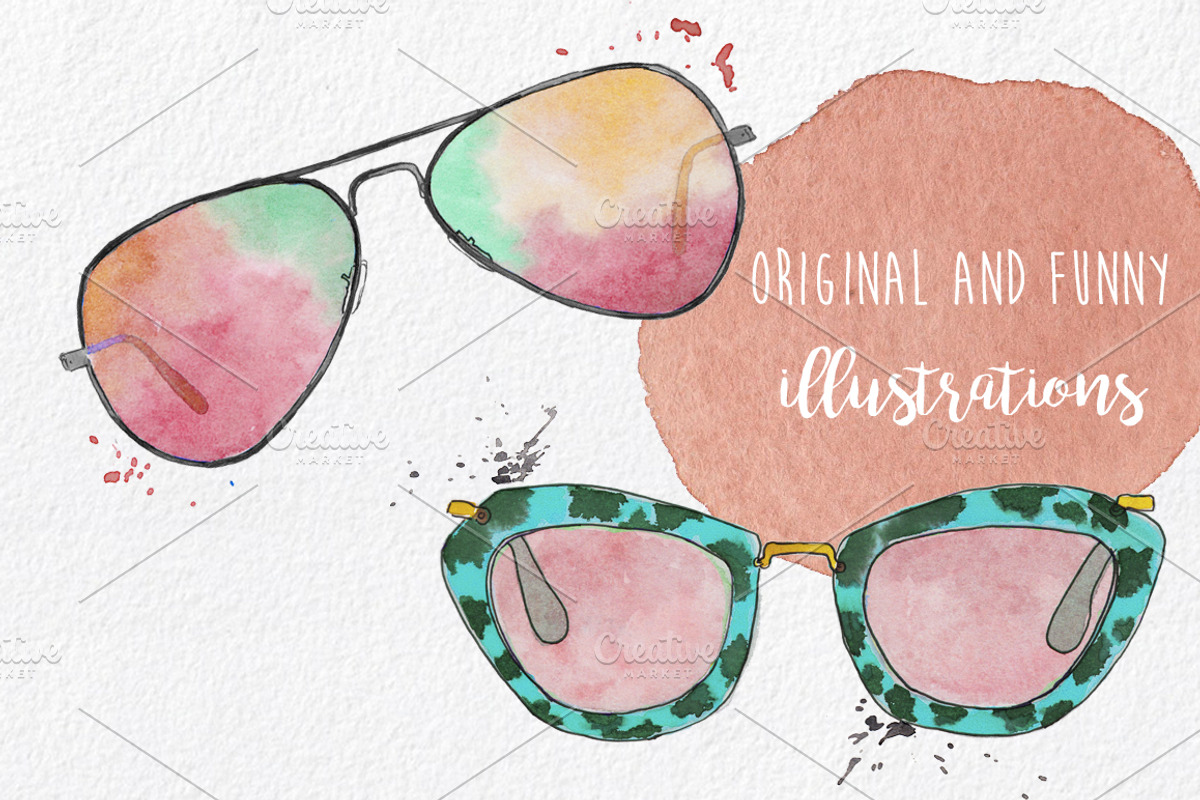 Watercolor Sunglasses Clipart Summer, an Object Illustration by MaraquelaStudio (Photo 4 of 5)