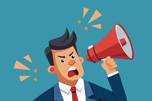 Angry businessman shouting megaphone, a Person Illustration by SouravDesign