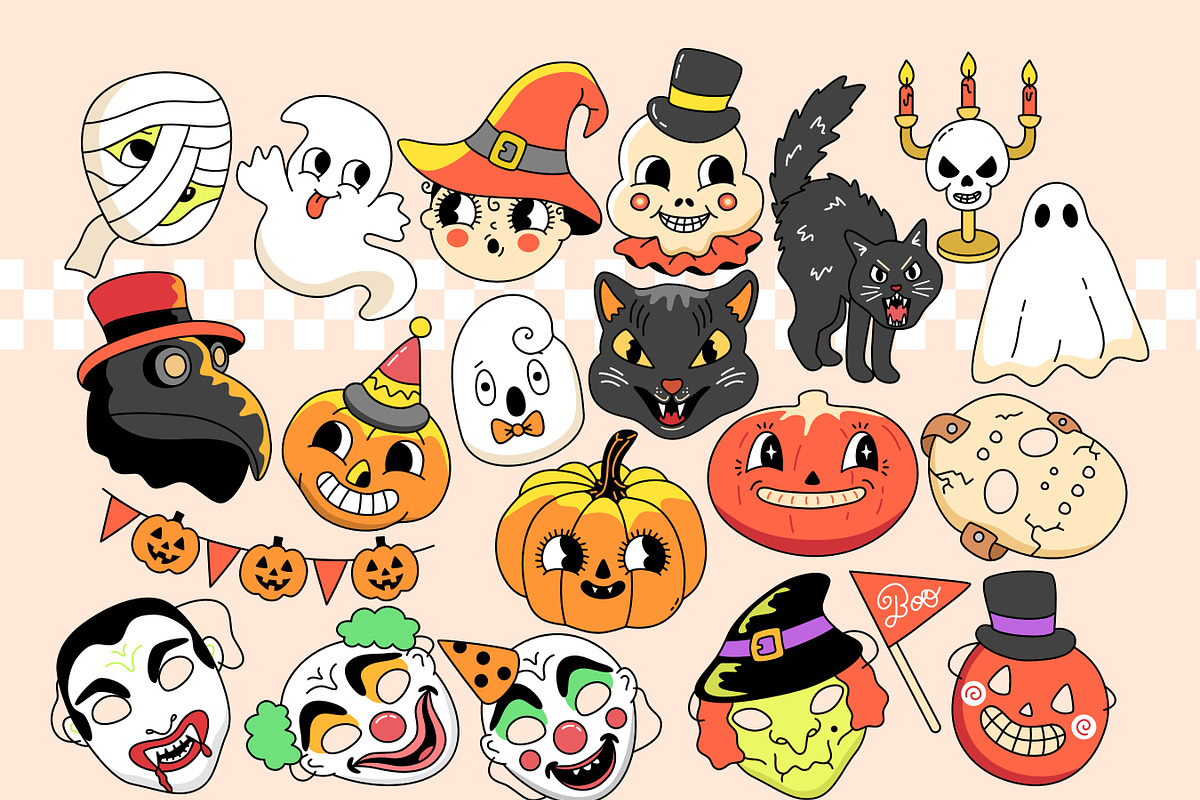Retro Vintage Halloween Clipart Pack, an Object Graphic by Huxmay (Photo 5 of 8)