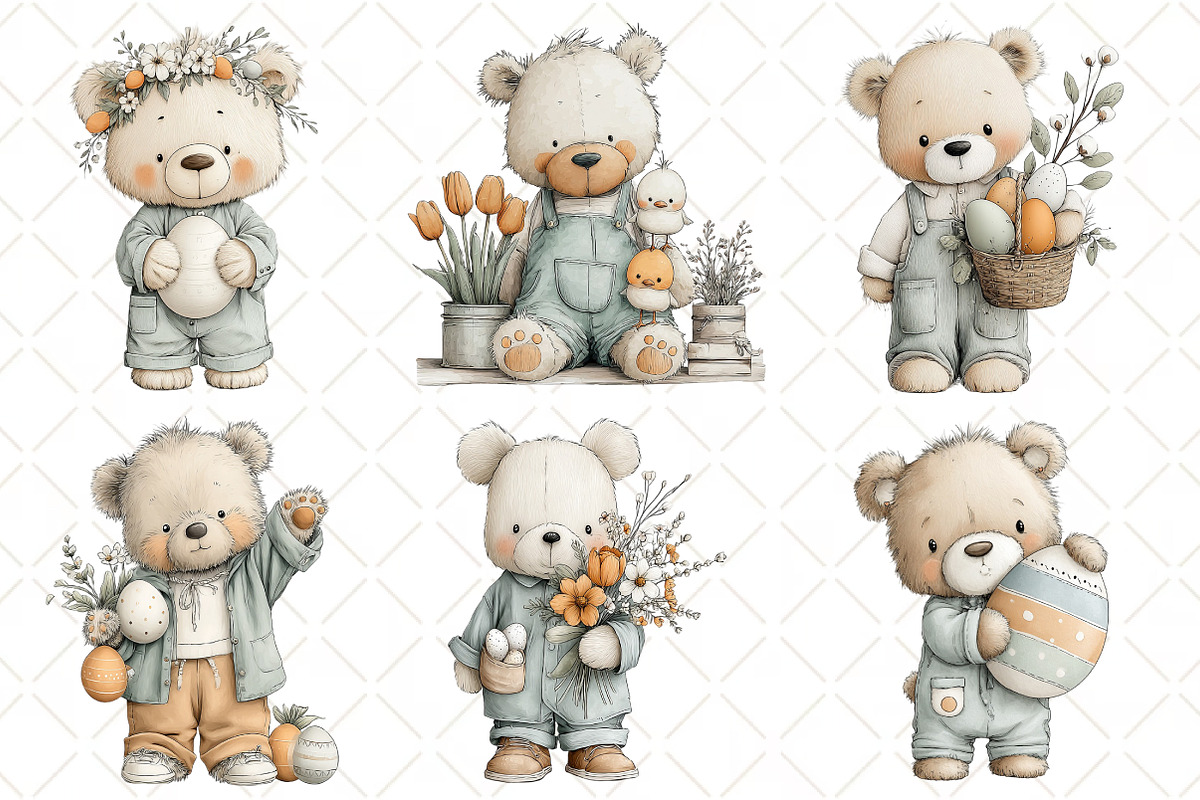 Whimsical Easter Bear Clipart, an Illustration by Black Bird Studio (Photo 3 of 5)