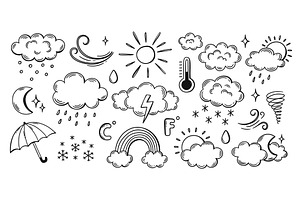 Weather forecast doodle icons. Hand, an Illustration by winwin.art