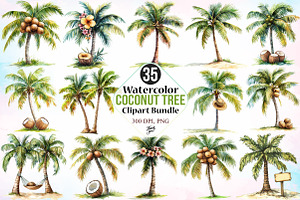 Watercolor Coconut Tree Clipart PNG, an Illustration by Canvas Craft