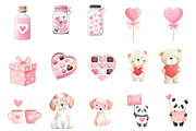 Watercolor cute Valentine clipart, an Illustration by Designworld (Thumbnail 3 of 5)