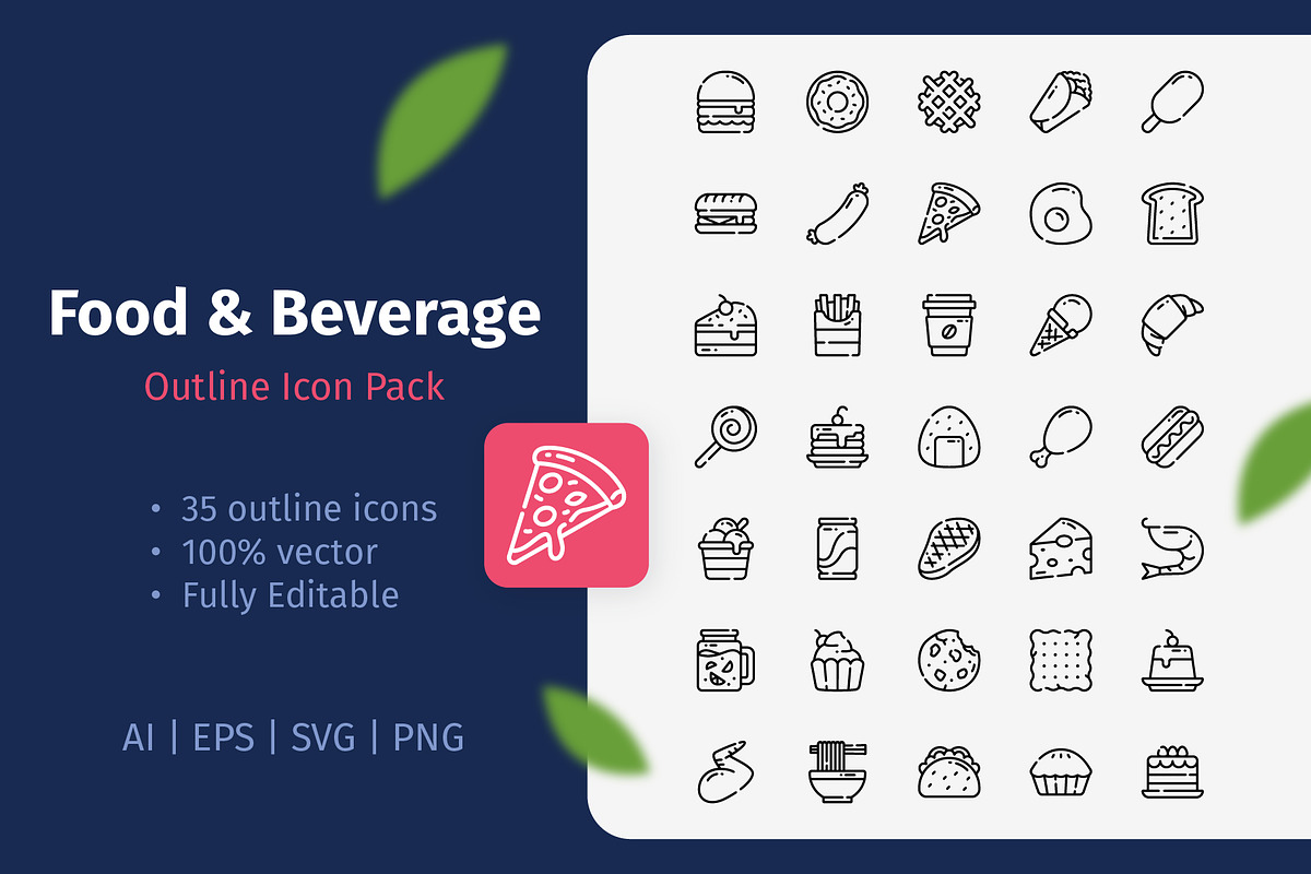 35 Food & Beverage Outline Icon Pack, an Outline Icon by Bilicube Studio (Photo 1 of 3)