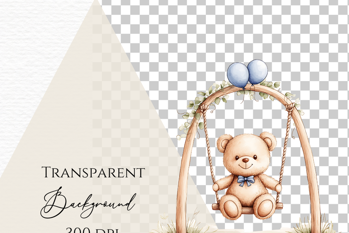 Watercolor baby bear on a swing png, an Animal Illustration by Invite to Clipart (Photo 2 of 5)