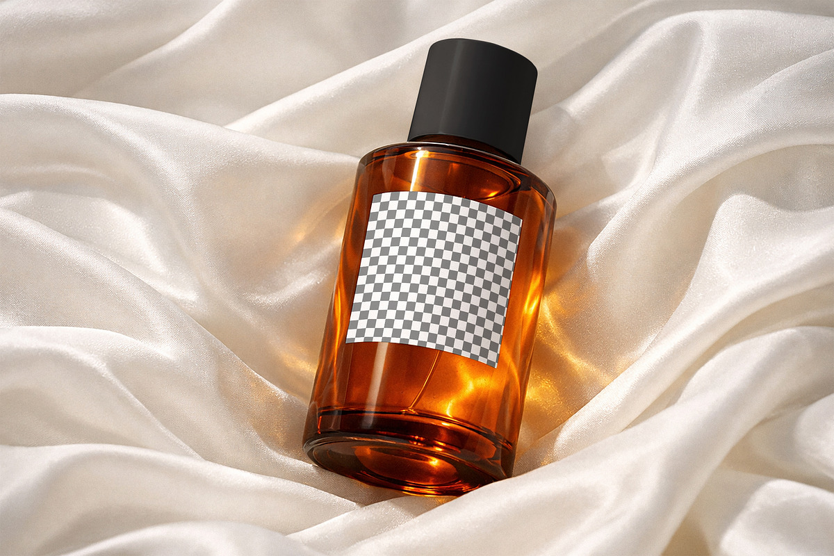 Perfume Bottle In Silk Mockup, a Packaging Mockup by Designer Dude (Photo 2 of 2)