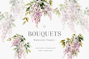 Watercolor Pink Wisteria Clipart, a Decorative Illustration by ThaismotaCreativeCo (Thumbnail 3 of 11)