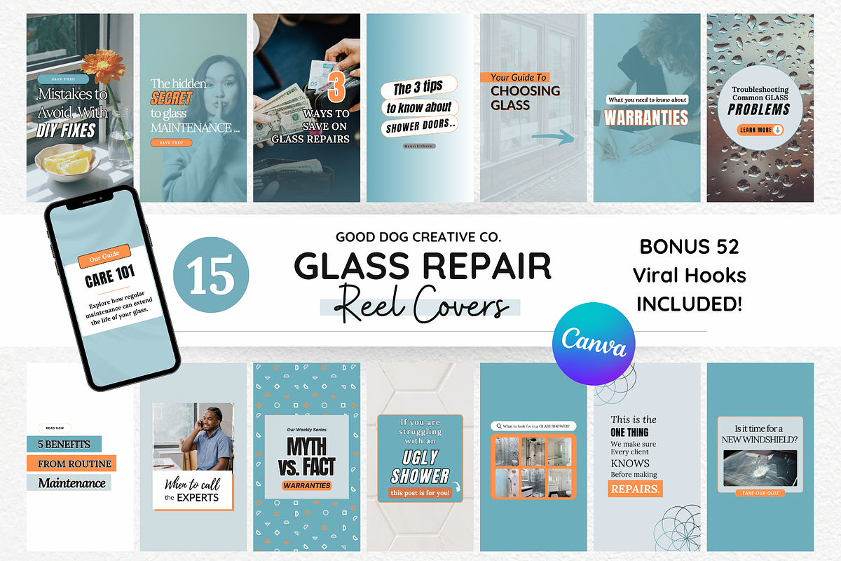 Glass Repair Reel Cover Templates, a Social Media Template by gooddogcreativeco (Photo 1 of 9)