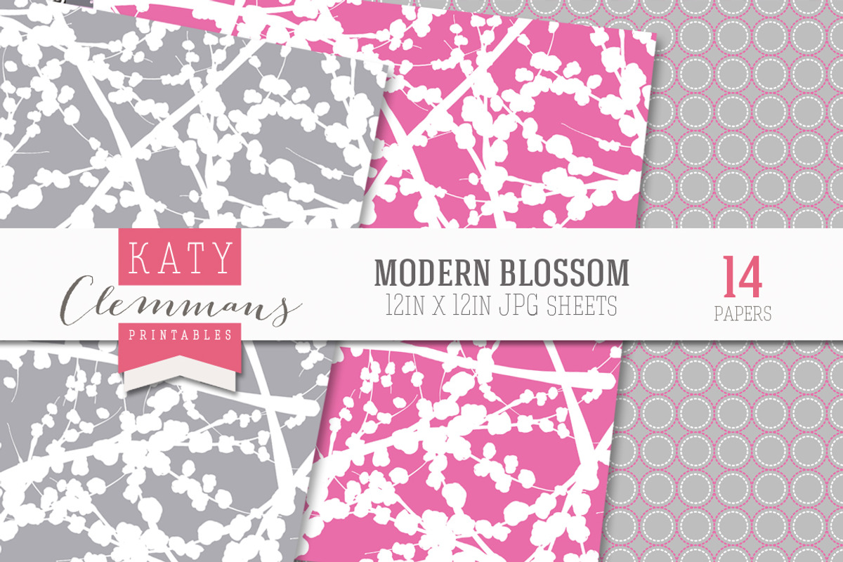 Modern Blossom patterned paper preview 5