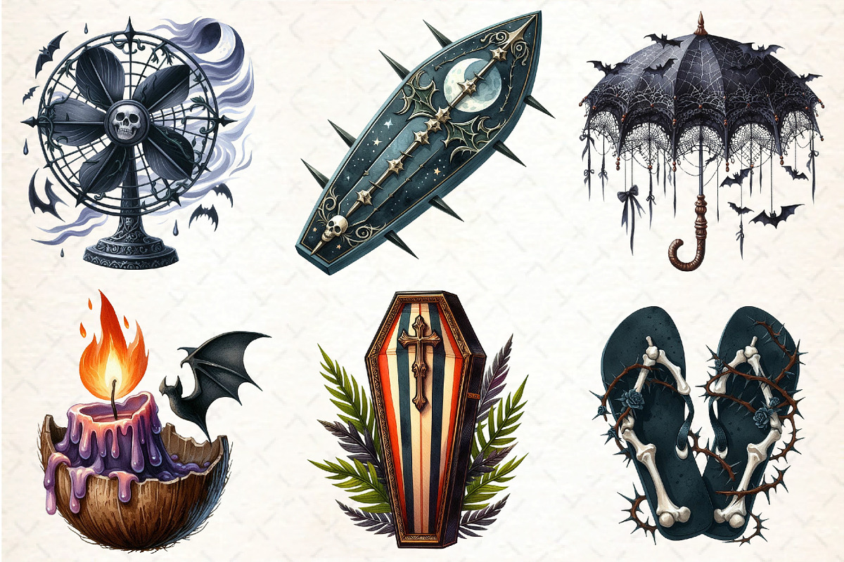 Gothic Summer Sublimation Clipart, an Illustration by DreamCafeArt (Photo 3 of 4)