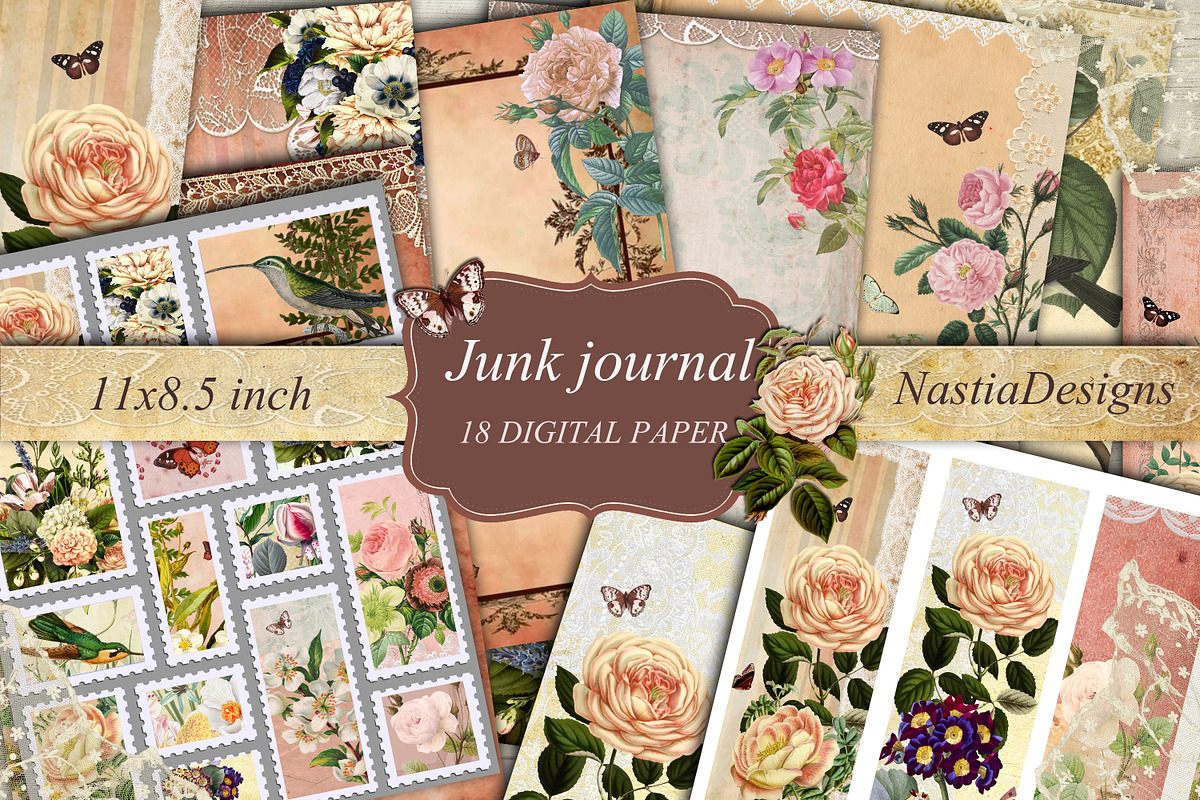 Junk Journal Kit, Vintage Roses, an Illustration by NastiaDesignsPrints (Photo 1 of 4)