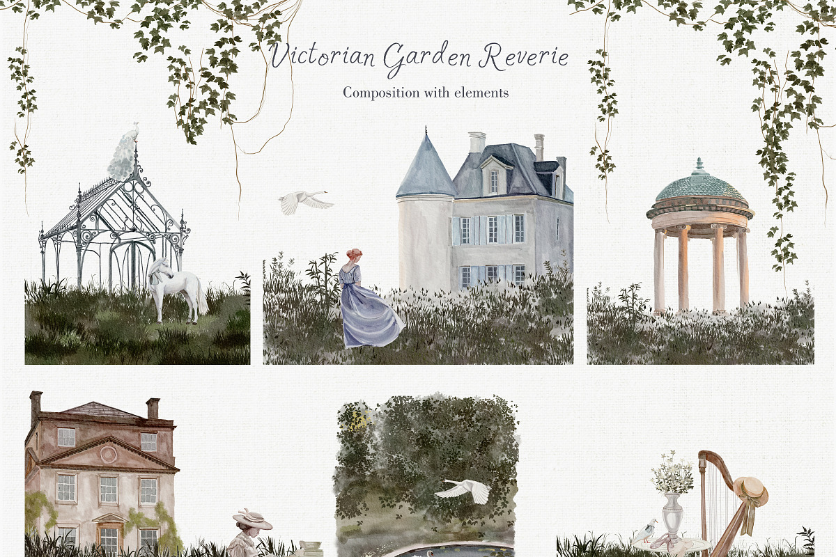 Victorian garden Riverie-summer set, a Decorative Illustration by Amely.Art (Photo 8 of 12)