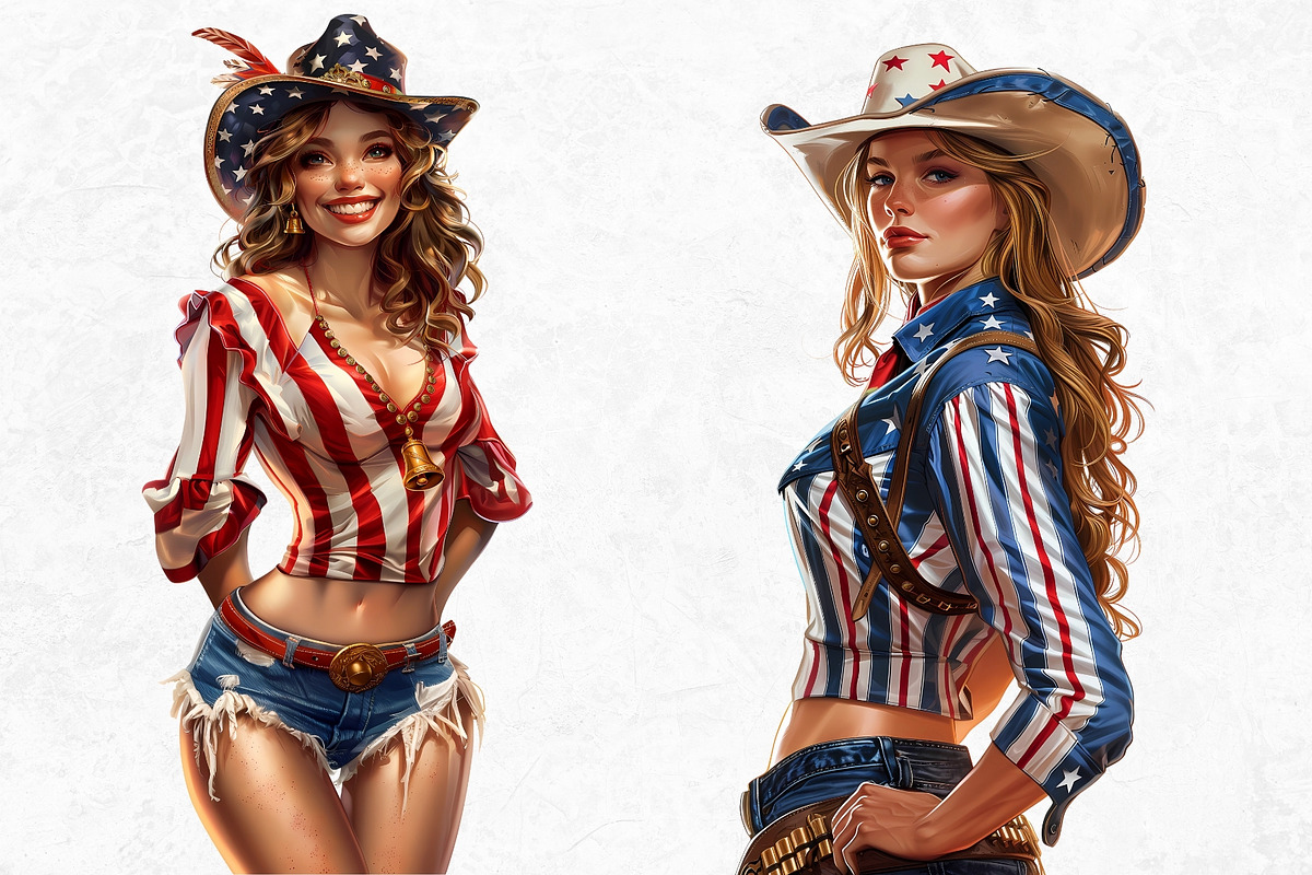 Patriotic Cowgirls Clipart Set, a Person Illustration by ThatsDesignArt (Photo 9 of 11)