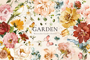 Watercolor Garden Flowers