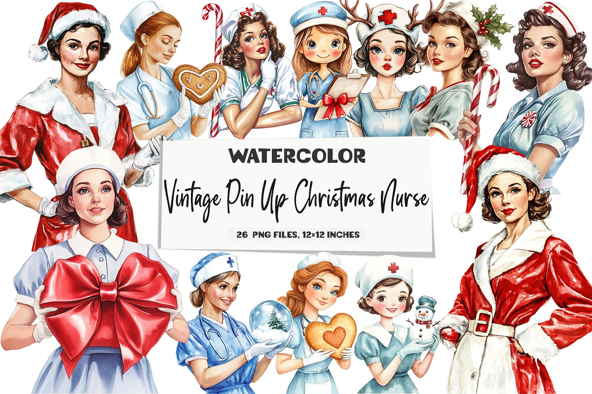 Vintage Pin Up Christmas Nurse, an Illustration by DreamArtGraphic (Photo 1 of 4)