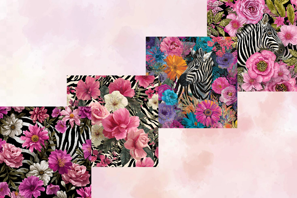 Floral Zebra Print Digital Papers, a Pattern Graphic by SVGArt (Photo 5 of 9)